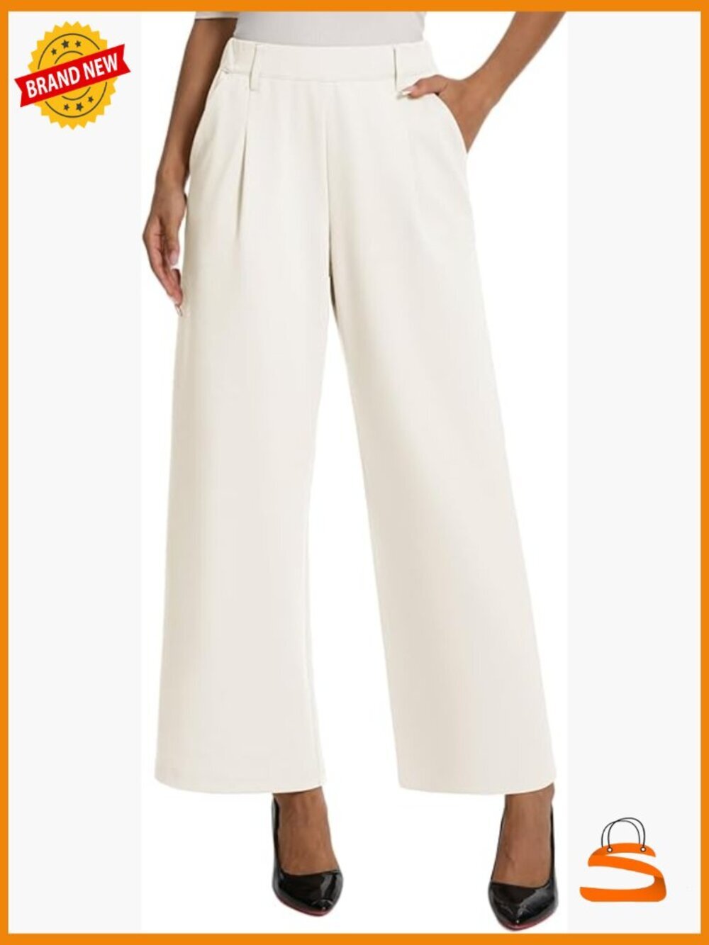High Waisted Wide Leg Pants with Pockets Stretch Pull On Palazzo Trousers